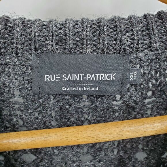 New Rue Saint Patrick Mens Fisherman Sweater Cable Gray Wool Ireland Size XXL - Picture 3 of 4